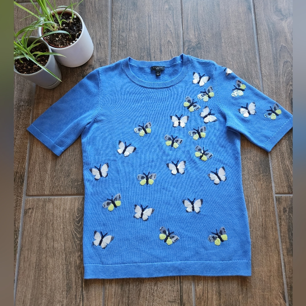 Talbots sequins and embroidery butterfly knit sweater